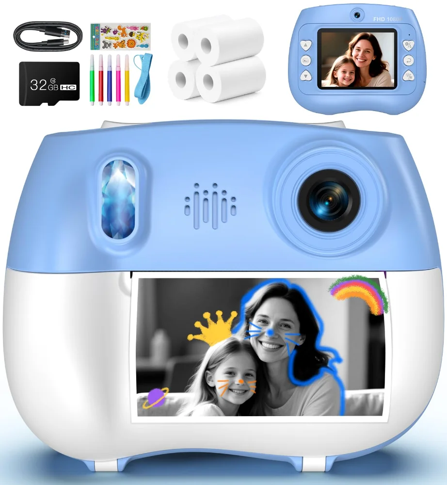 Yakry Instant print camera for kids, blue